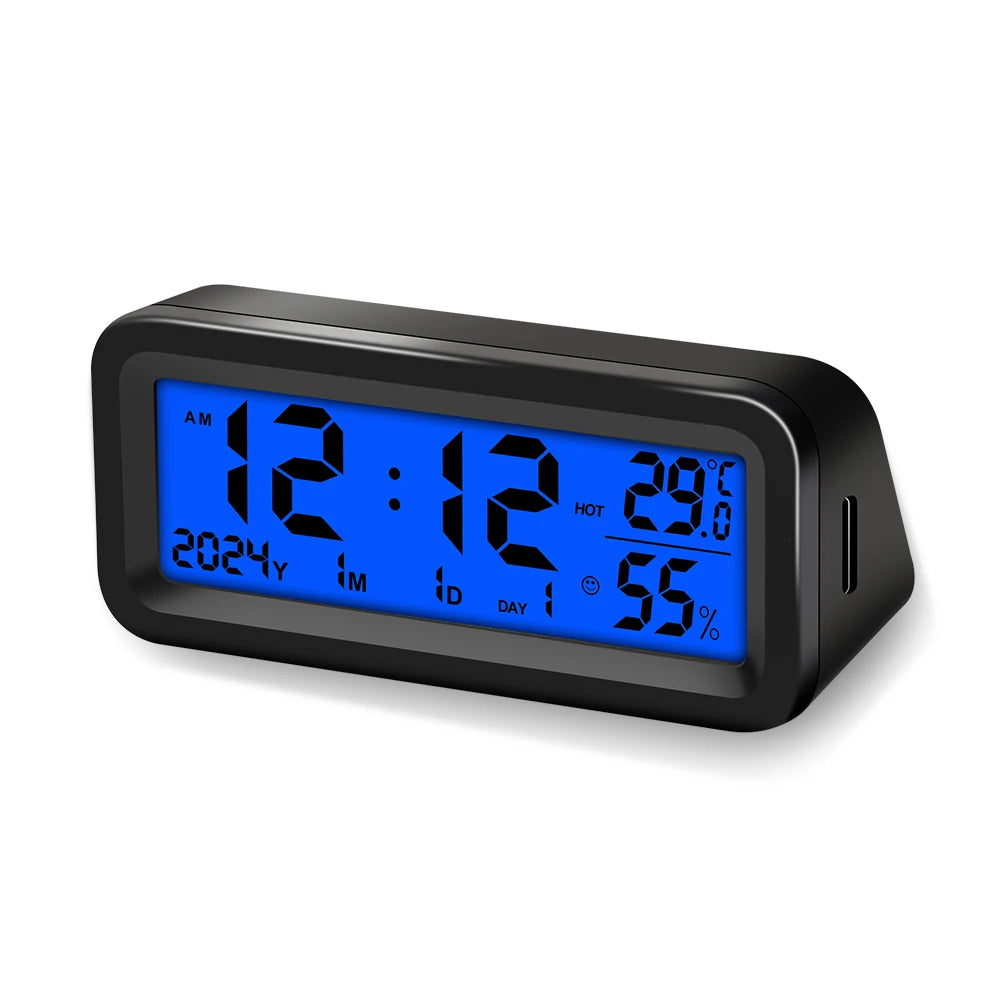 LCD Digital Car Clock Solar Power Temperature Humidity Gauge Backlight Automobiles Dashboard Clock Car Internal Accessories Beauty World Shop