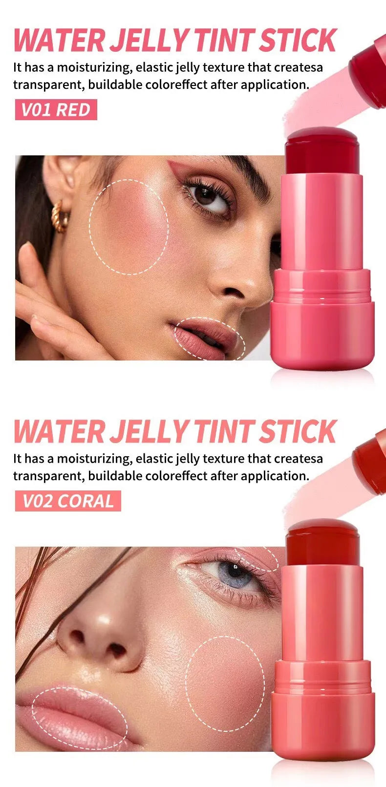 4 Colors Jelly Blush Stick Lip Balm Eyeshadow 3-in-1 Multi-Use Matte Blush Moisturize Brighten Lip Gloss Beauty Trend Shop