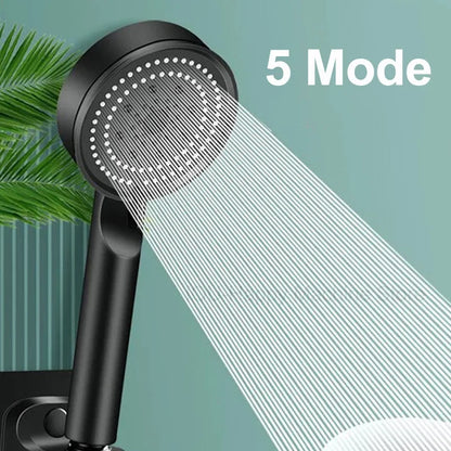 Black 5 Modes Shower Head Adjustable High Pressure Water Saving Shower Head Water Massage Shower Head Bathroom Accessories Beauty World Shop