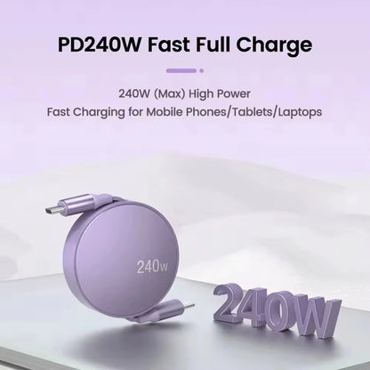 USB-C to USB-C Retractable PD240W Fast Charging Type-C Data Cable 1M Mobile Phone Charging Wire for iPhone 15/16 Xiaomi Samsung Beauty World Shop