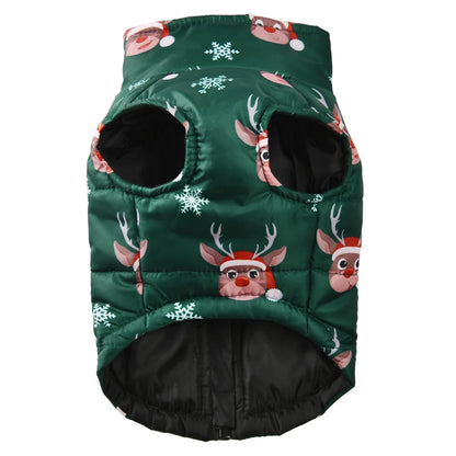 New Year Pet Coat For Christmas Deer Print Dog Jacket With D-ring Waterproof Pets Costume For Small Medium Dogs Bulldog Clothes
