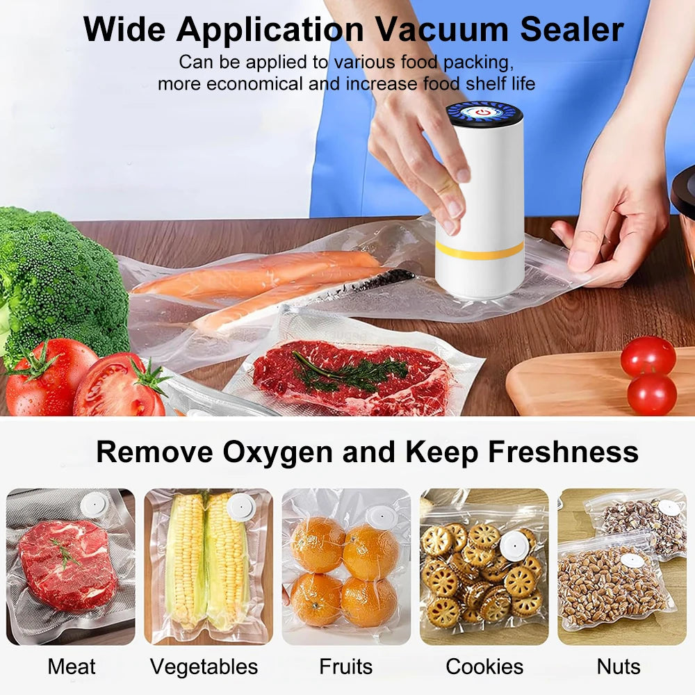 Vacuum Sealer Pump Electric Air Pump Rechargeable Automatic Sealing Machine with Reusable Vacuum Sealer Bags Food Packaging Bag Beauty World Shop