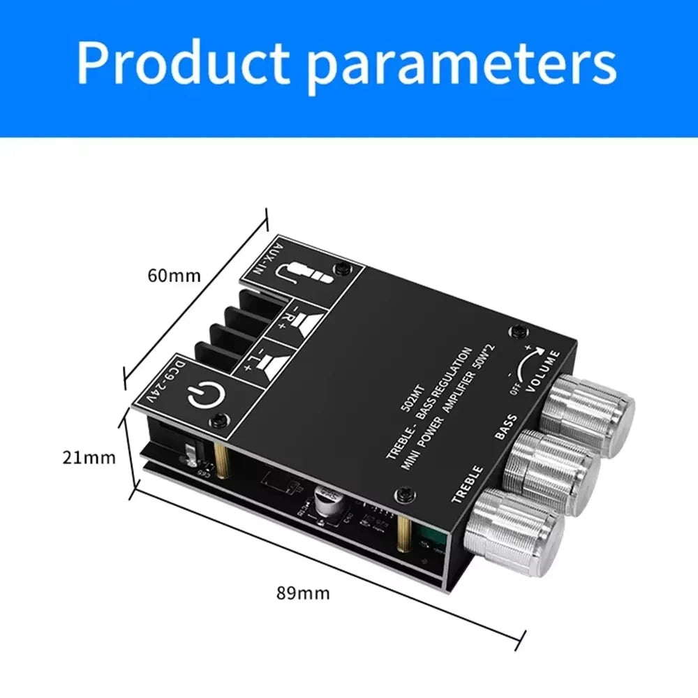 Bluetooth 5.0 Subwoofer Amplifier Board 2.0 Channel High Power Audio Digital HIFI Stereo Amplifier Board 2X50W Bass AMP ZK-502MT Beauty World Shop