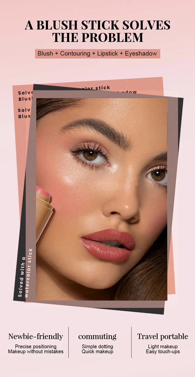 New Blush Stick 3-in-1 Cheek Lip Tinted Moistured Blush Stick Silky Brighten Blush Cream Blusher Cosmetics Tubes Matte Contour Beauty World Shop
