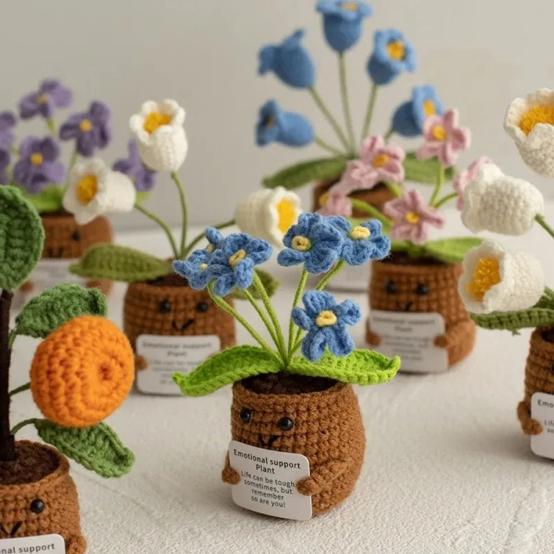 Crochet potted tabletop Words of encouragement forget-me-not crochet Pink convolia heart-warming ornament Gift Beauty World Shop