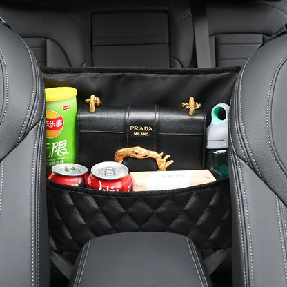 PU Leather Car Middle Seat Storage Net Large Capacity Leather Bag Seat Back Storage Bag Car Chair Back Supplies Storage Goods Ha Beauty World Shop