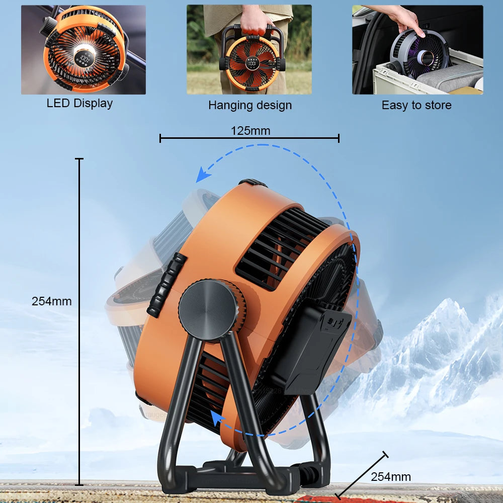 Camping Fan 20000mAh Rechargeable Portable Outdoor Camping Fan Air Circulators Wireless Tent Ceiling Fans with Hook and Light Beauty World Shop