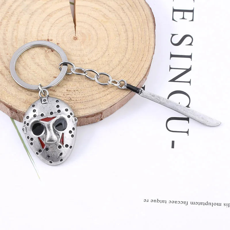 Horror Movie Halloween Keychain Hockey Mask Machete Metal Keyring Pendants Cosplay Props For Men Women Backpack Jewelry Beauty World Shop
