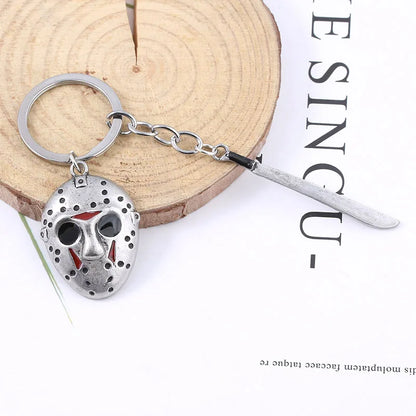 Horror Movie Halloween Keychain Hockey Mask Machete Metal Keyring Pendants Cosplay Props For Men Women Backpack Jewelry Beauty World Shop