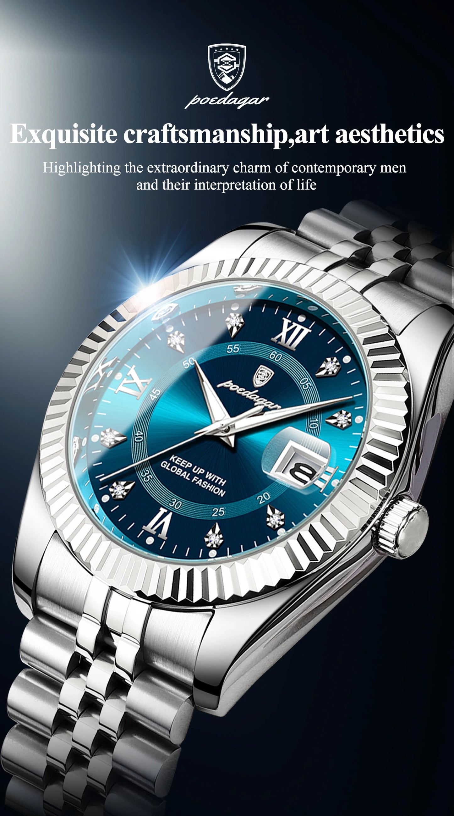 POEDAGAR Original Men Wristwatch Waterproof Luminous Date Business Man Clock Stainless Steel Quartz Military Men's Watches Reloj Beauty World Shop