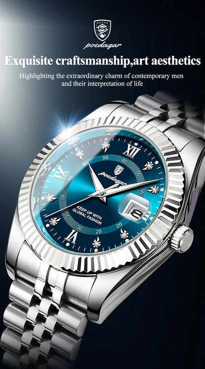 POEDAGAR Original Men Wristwatch Waterproof Luminous Date Business Man Clock Stainless Steel Quartz Military Men's Watches Reloj Beauty World Shop