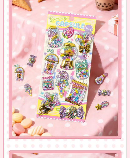 Kawaii Capsule Sparkling 3D Stickers Scrapbooking Diy Journal Stationery Sticker Cute Deco Art School Supplies Beauty World Shop