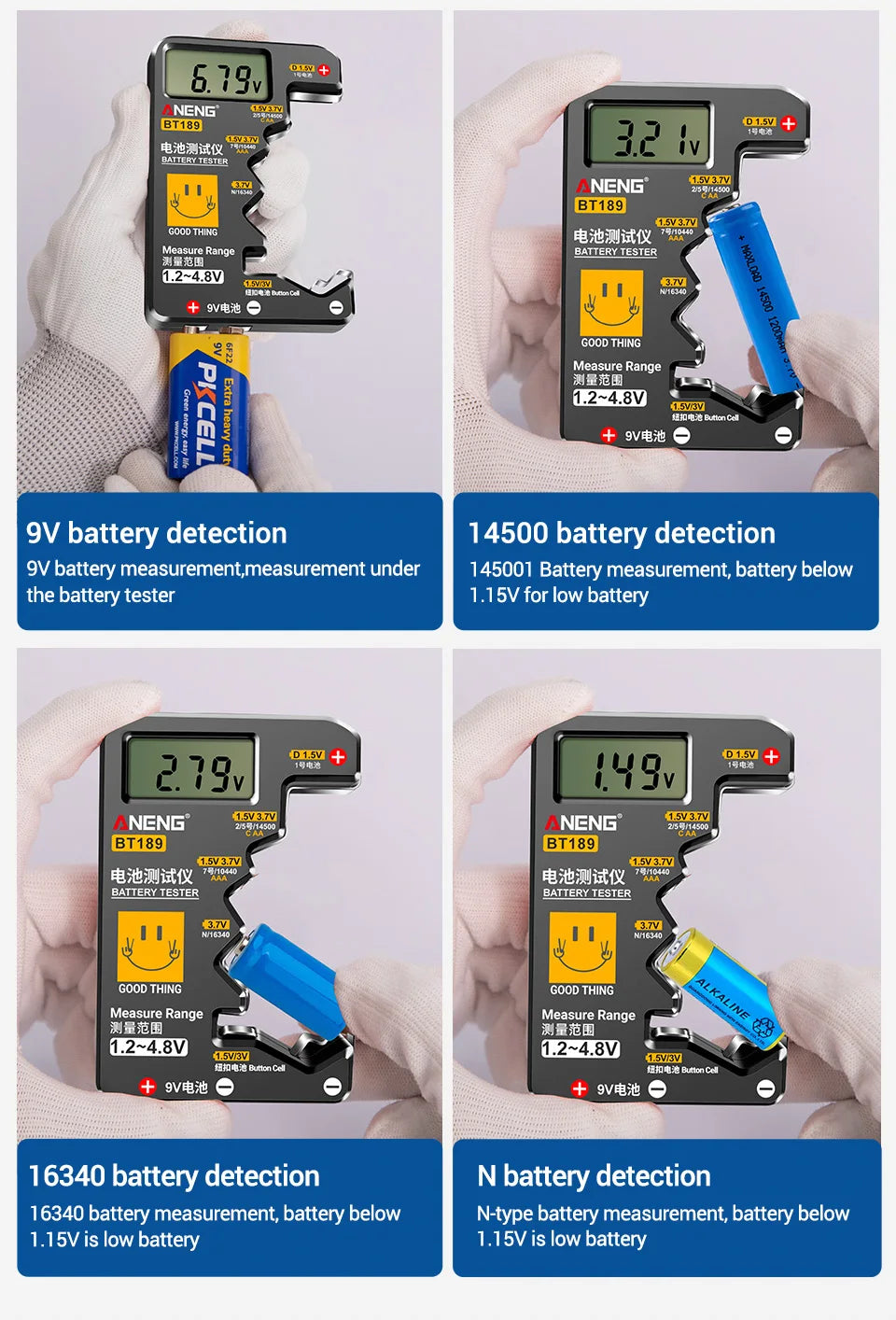 ANENG BT189 Button Cell Battery Tester 9V N D C AA AAA Universal Household LCD Display Battery Tester Power Bank Detectors Tools Beauty World Shop