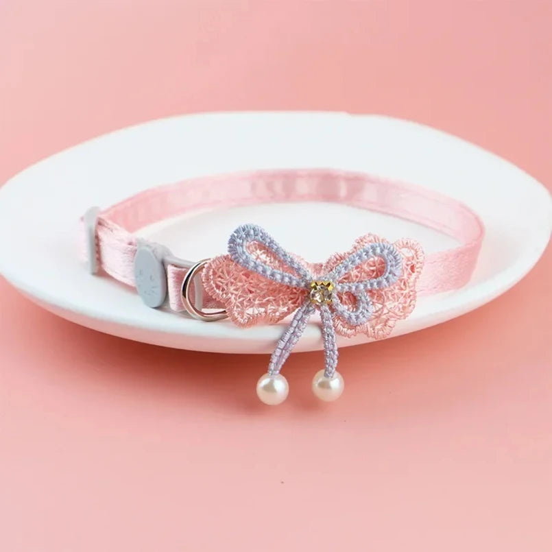 Pet Collar Pink Lace Bow Hanging Bead Cat Choker Bell Dog Cat Supplies Pet Accessories Dog Accessories Dog Cat Products Beauty World Shop