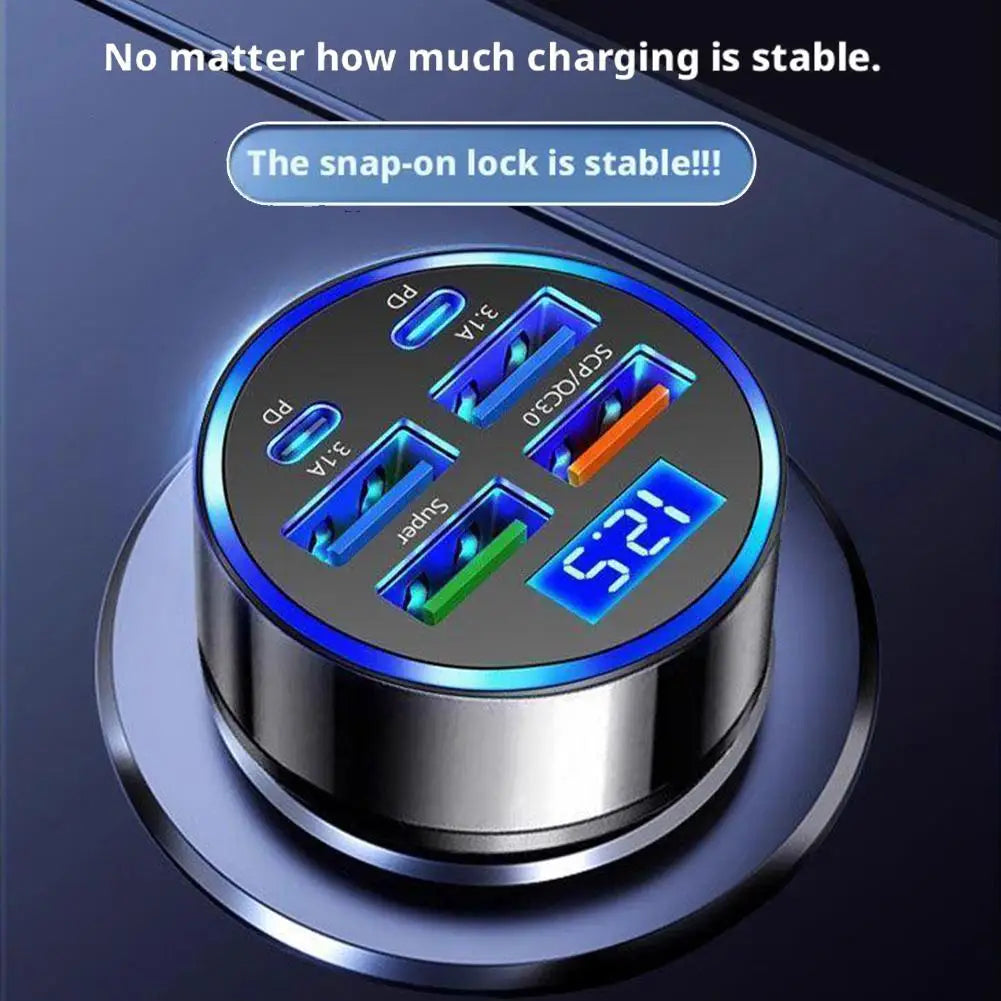 300W PD Car Charger QC3.1 Fast Charge 4USB+2PD ports Car Cigarette Lighter Plug Car Charger Flash Charge with Digital Display Beauty Trend Shop