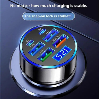 300W PD Car Charger QC3.1 Fast Charge 4USB+2PD ports Car Cigarette Lighter Plug Car Charger Flash Charge with Digital Display Beauty Trend Shop