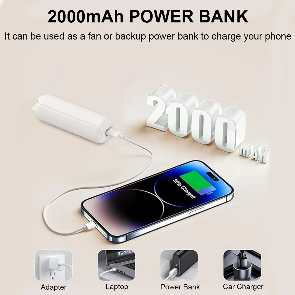 Portable Fan 2000mAh USB Rechargeable 3 Speed Mini Handheld Foldable Fan Hand Held Small Pocket Travel Fan with Handy Power Bank Beauty World Shop