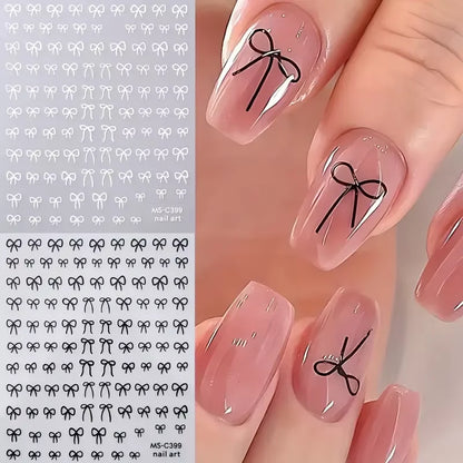 1/2pcs Black White Pink Mini Bowknot Design Nail Art Sticker Self Adhesive Lace Ribbons Bow Butterfly Decals Nail Art Decoration Beauty World Shop