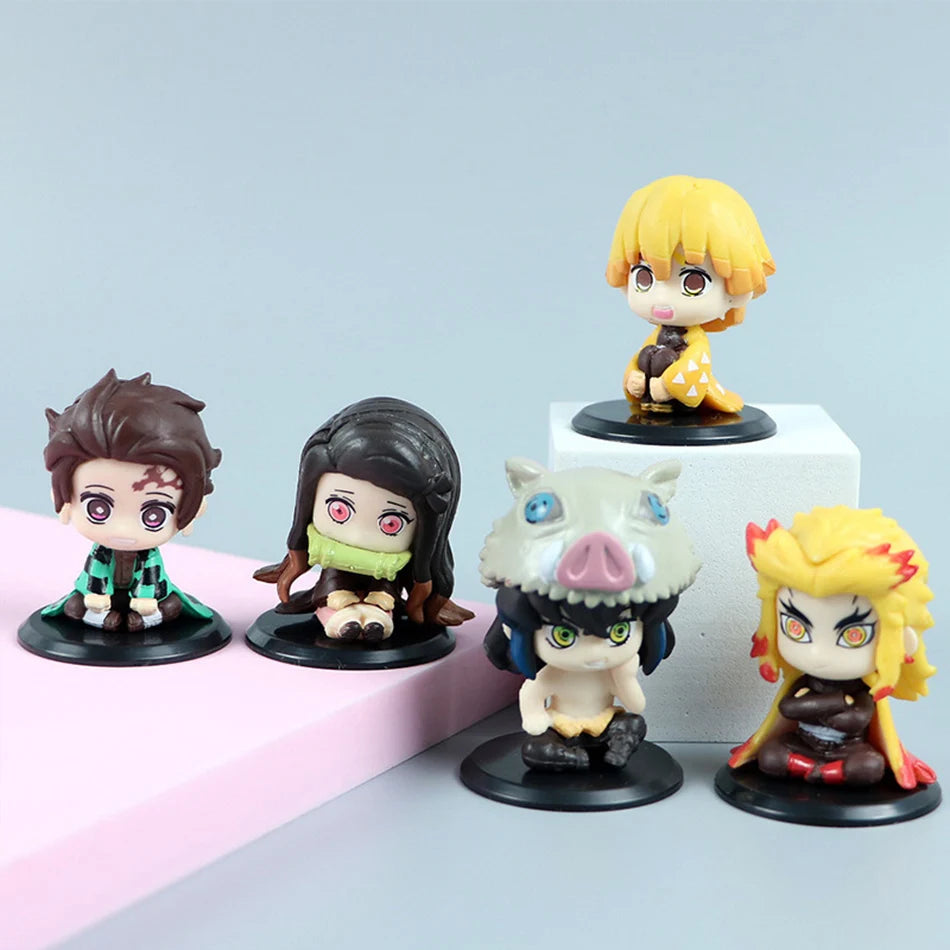 5 Style/Set Q Version Demon Slayer Sitting Ghost Doll Tanjiro Nidouzi Inosuke Zenizu Figure Action Figure Movie Model Toys Doll Beauty World Shop