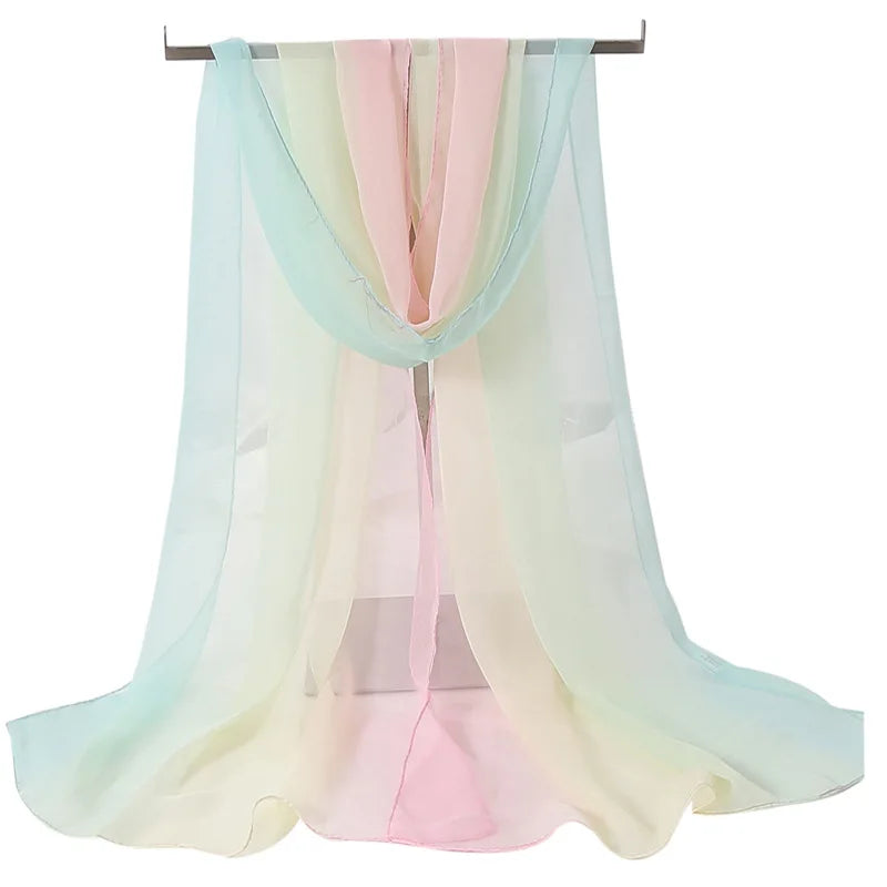 Four Seasons Thin Soft Chiffon For Women Silky Gradient Printing Beach Georgette Scarf Shawls Long Wraps Beach Sunscreen Hijab Beauty World Shop