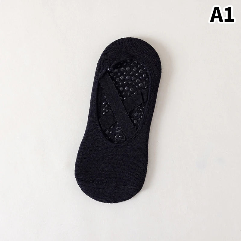 Women Breathable Towel Bottom Yoga Socks Silicone Non-Slip Bandage Pilates Sock Ladies Ballet Dance Fitness Workout Cotton Socks Beauty World Shop