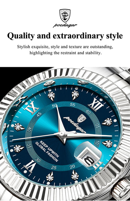 POEDAGAR Original Men Wristwatch Waterproof Luminous Date Business Man Clock Stainless Steel Quartz Military Men's Watches Reloj Beauty World Shop