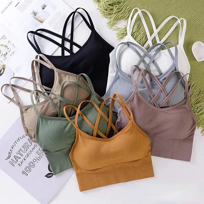 Sexy Women Tops Back Cross Strap Tank Top Push Up Running Sports Bra Breathable Soft Fitness Beauty Solid Color Yoga Bra Beauty World Shop