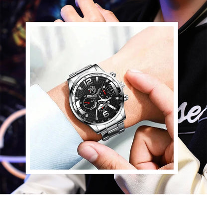 5PCS Set DEYROS Fashion Mens Calendar Watches Men Business Stainless Steel Quartz Wristwatch Male Casual Necklace Bracelet Watch Beauty World Shop