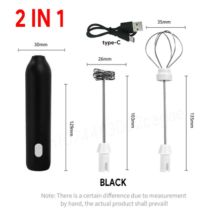 UPGRADED Electric Coffee Frother/MILK Whisk+Egg Beater MINI Food Blender USB Rechargeable Handheld Three Speeds Espresso Tools Beauty World Shop