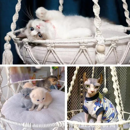 Winter Pet Hammock Cat Swing Hand Woven Cotton Rope Cats Hanging Basket  Kitten Hanging String Den Indoor Pend Nest Pet Supplies Beauty World Shop