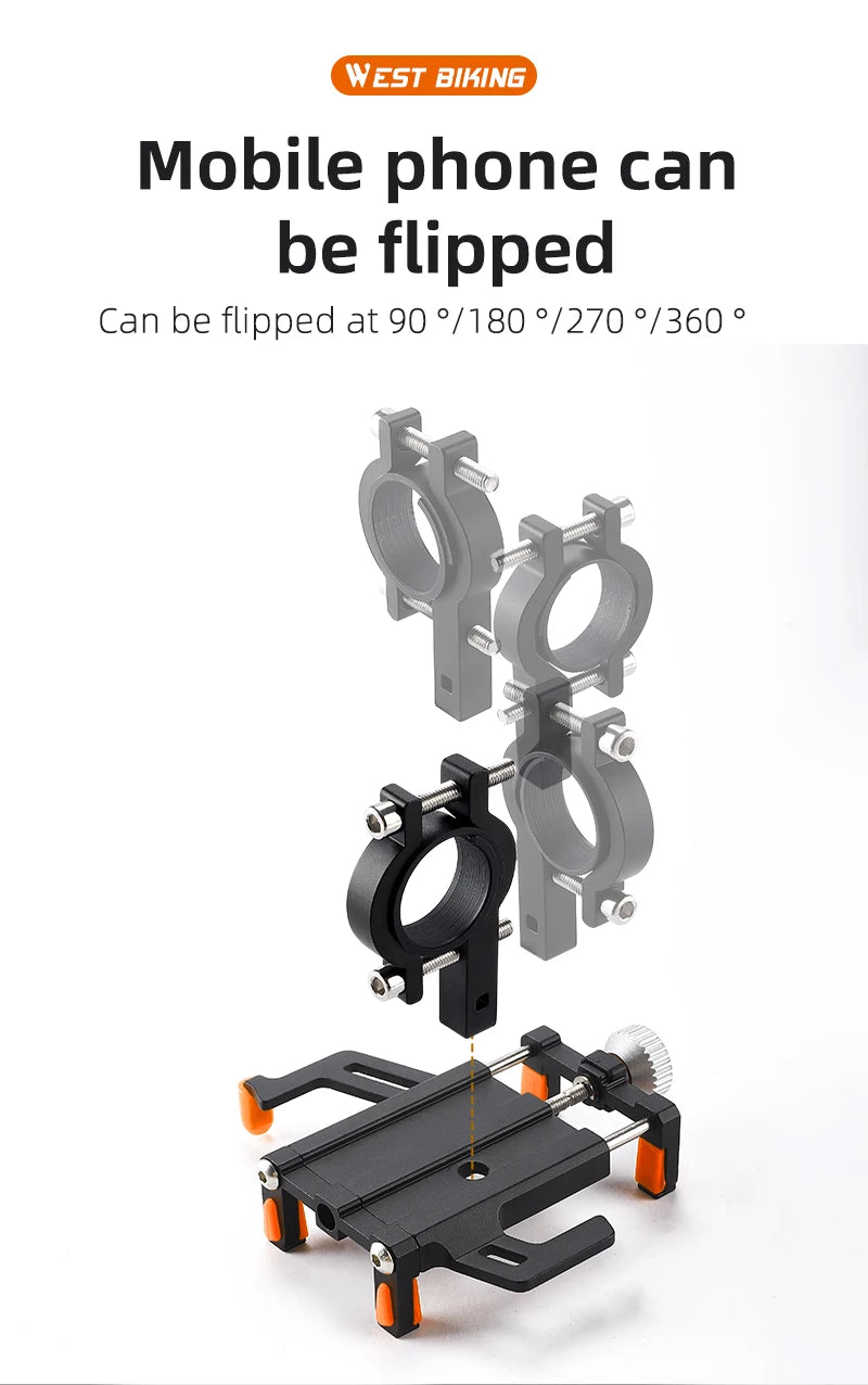 WEST BIKING Bicycle Mobile Phone Holder 360° Rotatable  Aluminum Alloy Phone Holder Five Claws Adjustable MTB Road Bike Bracket Beauty World Shop