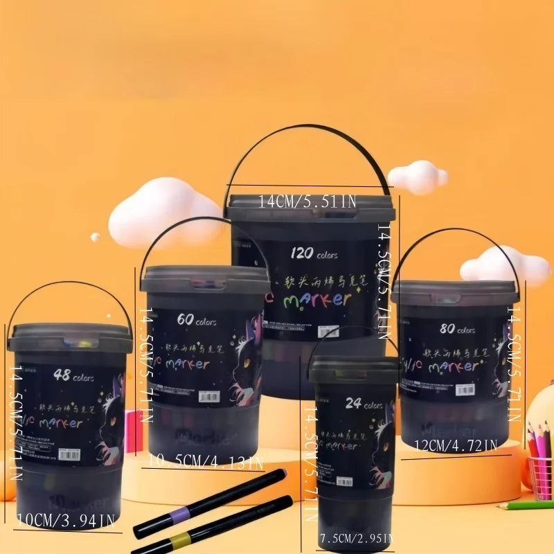 24/36/48/60/80/120 Bucket-cap Soft-Head Acrylic Marker Pen - Specially Designed for Students in Art Class, with Strong Coverage. Beauty World Shop