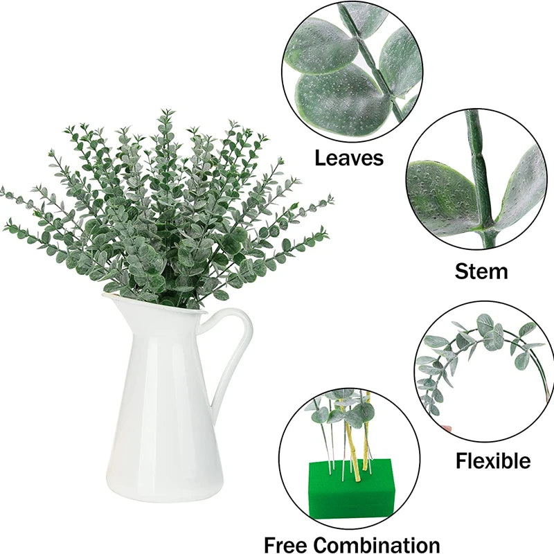 10/20pcs Artificial Plants Eucalyptus Leaves Fake Plants Vase Home Table Party Wedding Bridal Bouquet Decorations Outdoor Garden Beauty World Shop
