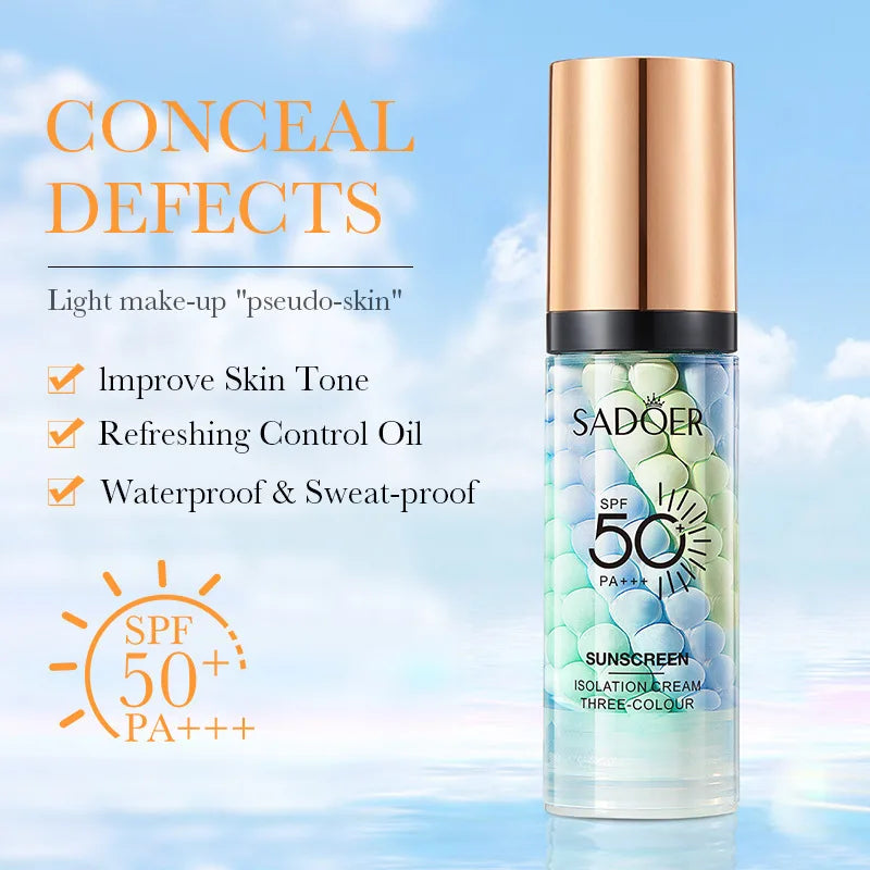 Face Makeup Primer Tri-color Cream Contour Color Isolation Waterproof Makeup Foundation Natural Makeup Base Cream 40g Beauty World Shop