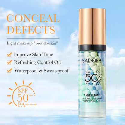 Face Makeup Primer Tri-color Cream Contour Color Isolation Waterproof Makeup Foundation Natural Makeup Base Cream 40g Beauty World Shop