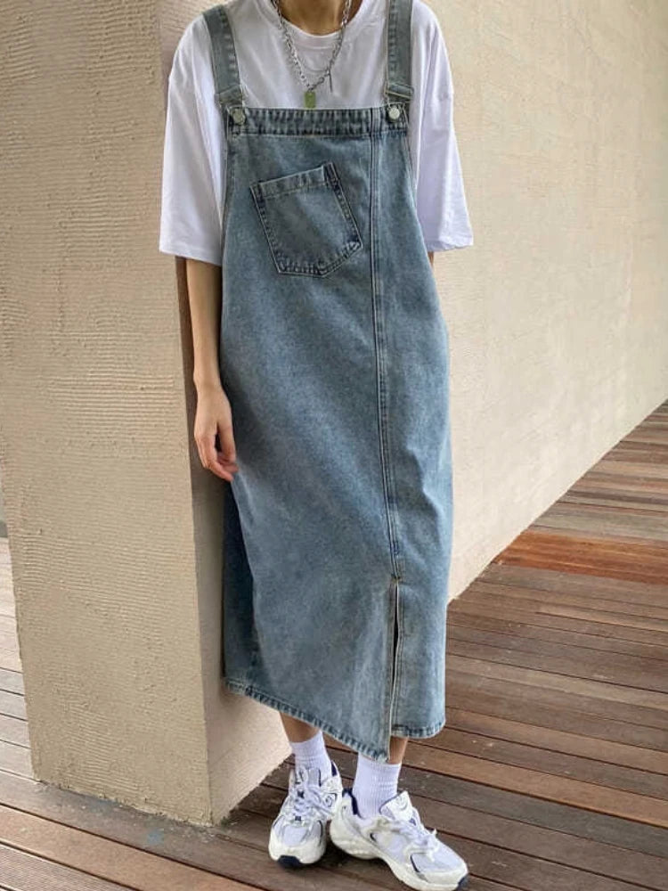 Spring Summer Denim Overall Dress Women Sleeveless Jeans Dresses Fashion Female Solid Slip Casual Loose Spaghetti Strap Dresses Beauty World Shop