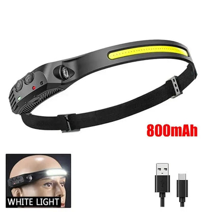 COB LED Headlamp Induction Head Lamp Built-in Battery USB Rechargeable Head Flashlight Outdoor Camping Fishing Sensor Headlight Beauty World Shop