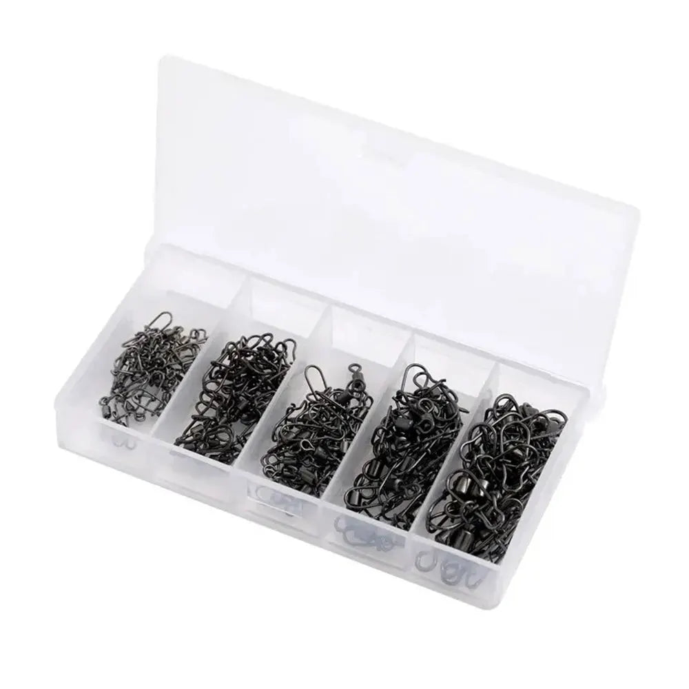 50pc/box Stainless Steel Fishing Connector Pin Bearing Rolling Swivel with Snap Fishhook Lure Accessories Beauty World Shop