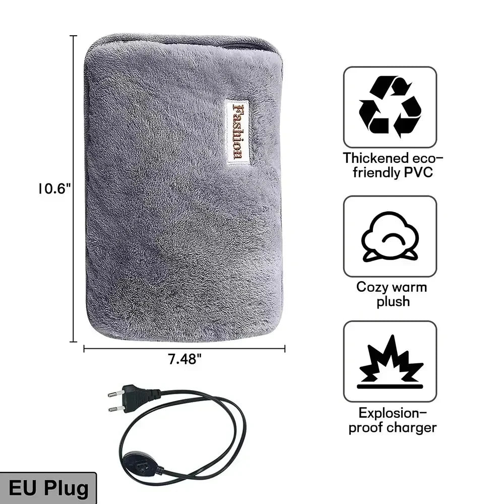 Rechargeable Hot Water Bottle Cute Electric Hand Warmer EU Plug Reusable Hot Compress Bag Heating Pad Hand Pocket Warmer Beauty World Shop