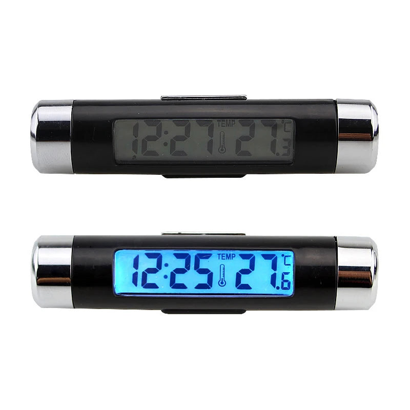 Portable 2 in 1 Car Digital LCD Clock Temperature Display Electronic Clock Thermometer Car Automotive Blue Backlight With Clip Beauty World Shop