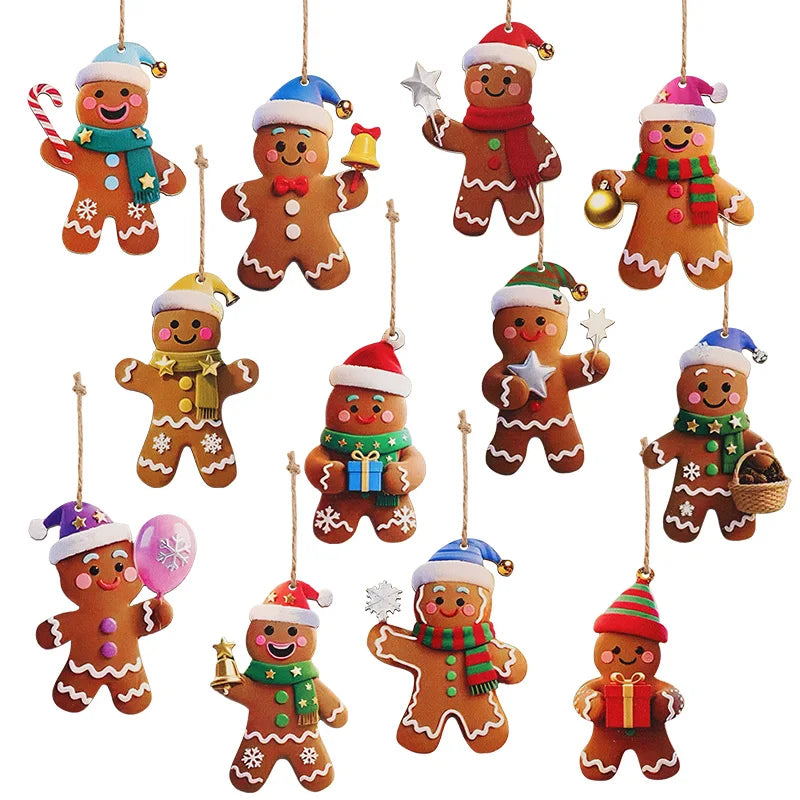 12/24pcs Christmas Gingerbread Man Ornaments Xmas Tree Wooden Hanging Pendants 2026 New Year Party Home Decoration Kids DIY GIft Beauty World Shop