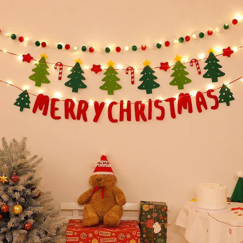 LED String Light DIY Handmade Decorated Merry Christmas Holiday Hanging Home Room Background Pull Flag Banner Christmas Pendant Beauty World Shop