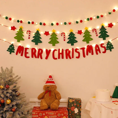 LED String Light DIY Handmade Decorated Merry Christmas Holiday Hanging Home Room Background Pull Flag Banner Christmas Pendant Beauty World Shop