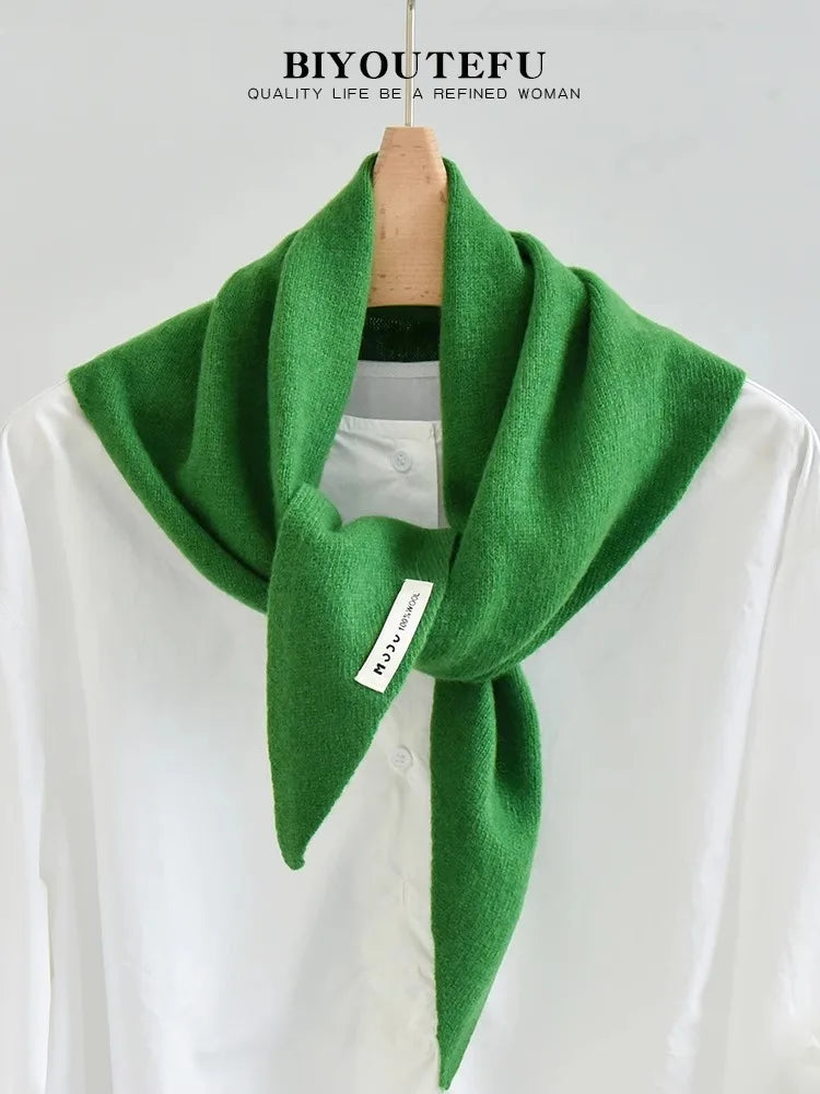 100% Australian Wool Knitted Triangle Scarf Shawl Women's Autumn  Winter Warm Neck Protection Scarf Decorative  Small Scarf Beauty World Shop