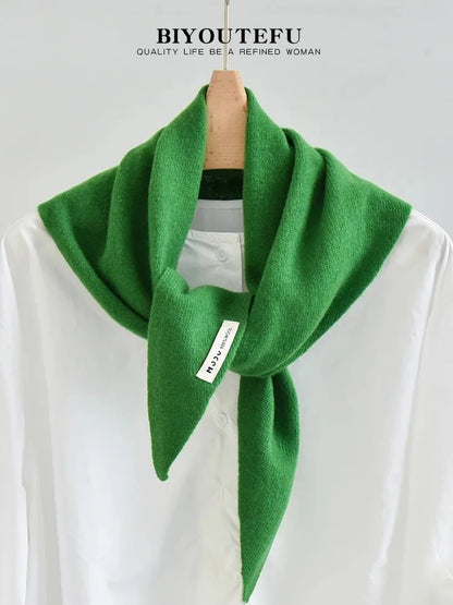100% Australian Wool Knitted Triangle Scarf Shawl Women's Autumn  Winter Warm Neck Protection Scarf Decorative  Small Scarf Beauty World Shop
