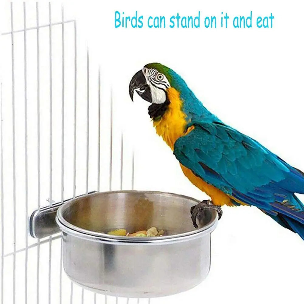 Small Pet Stainless Steel Bowl Parrot Food Bowl Water Bowl Food Cup Water Cup Food Trough Bird Food Cup Fixed Hanging Bowl Beauty World Shop