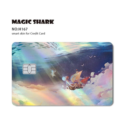 Magic Shark Luffy Zorro Ace Skull Anume Holographic Shinny Laser Sticker Film Skin for Credit Debit Card Beauty World Shop