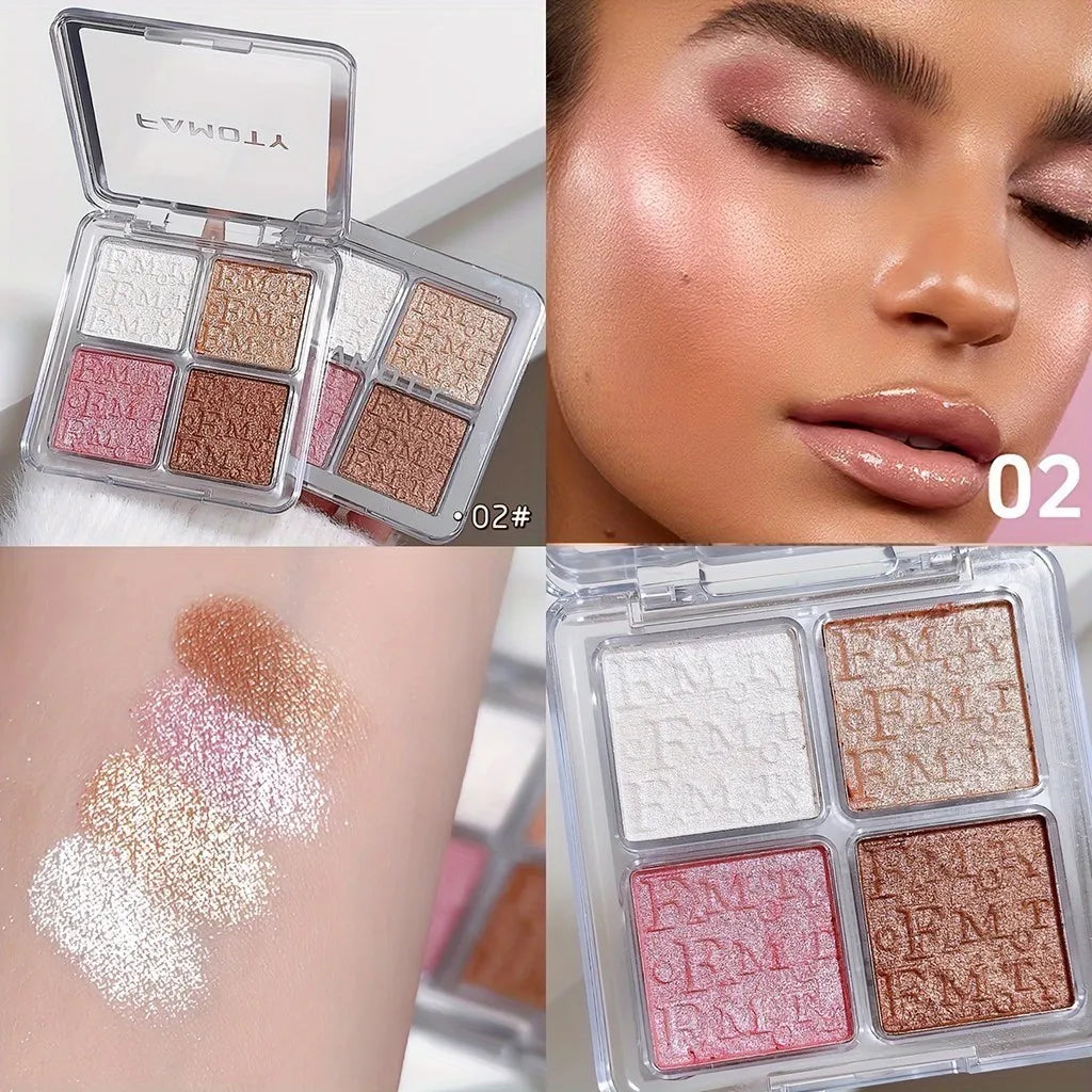 4 Color Face Highlighter Palette Illuminator Palette Natural Glow Waterproof Glitter Shimmer Baked Powder Highlighter Makeup Beauty World Shop