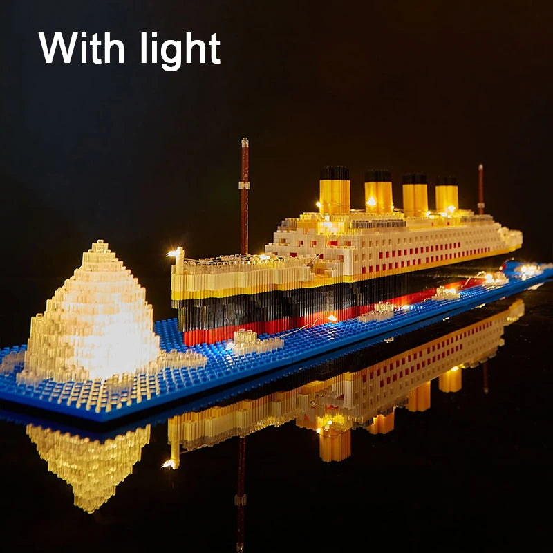 Titanic ship model children's toys birthday gift assembly building block plastic block with lamp toy Titanic building block toy Beauty World Shop