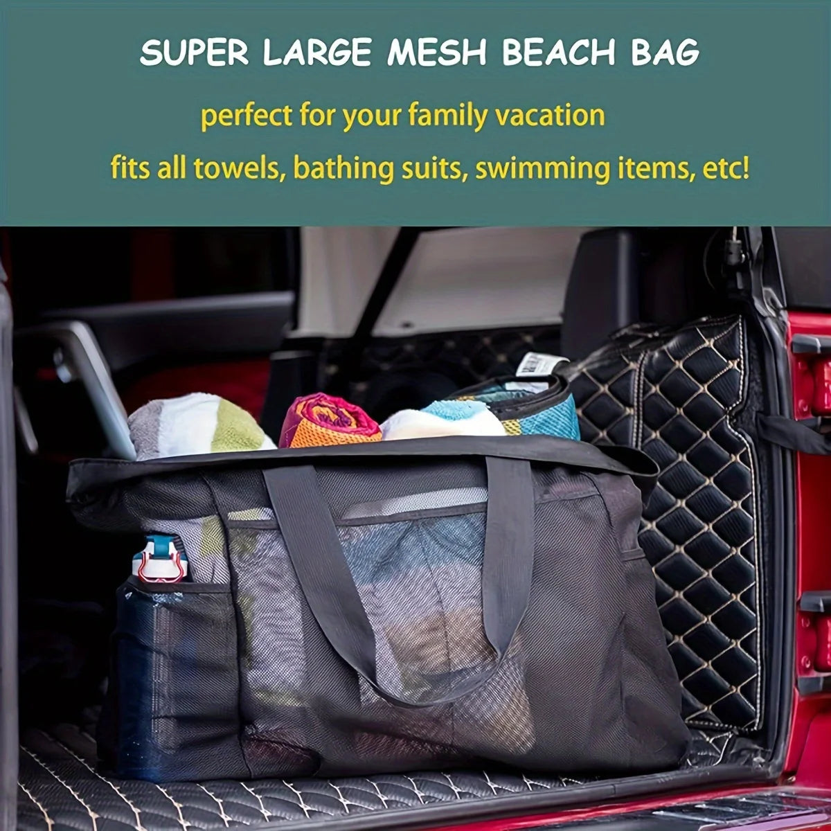 1pc Extra Large Mesh Beach Bag, Breathable Mesh Tote With Zipper & Side Pockets, Portable Large Capacity Finishing Organizer Bag Beauty World Shop